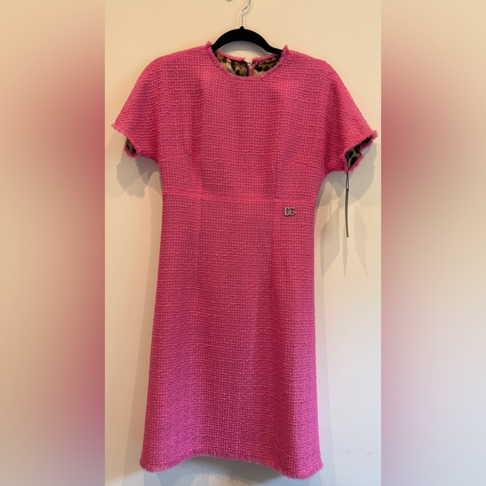 Dolce & Gabbana Raschel tweed calf-length dress with DG logo, size 40